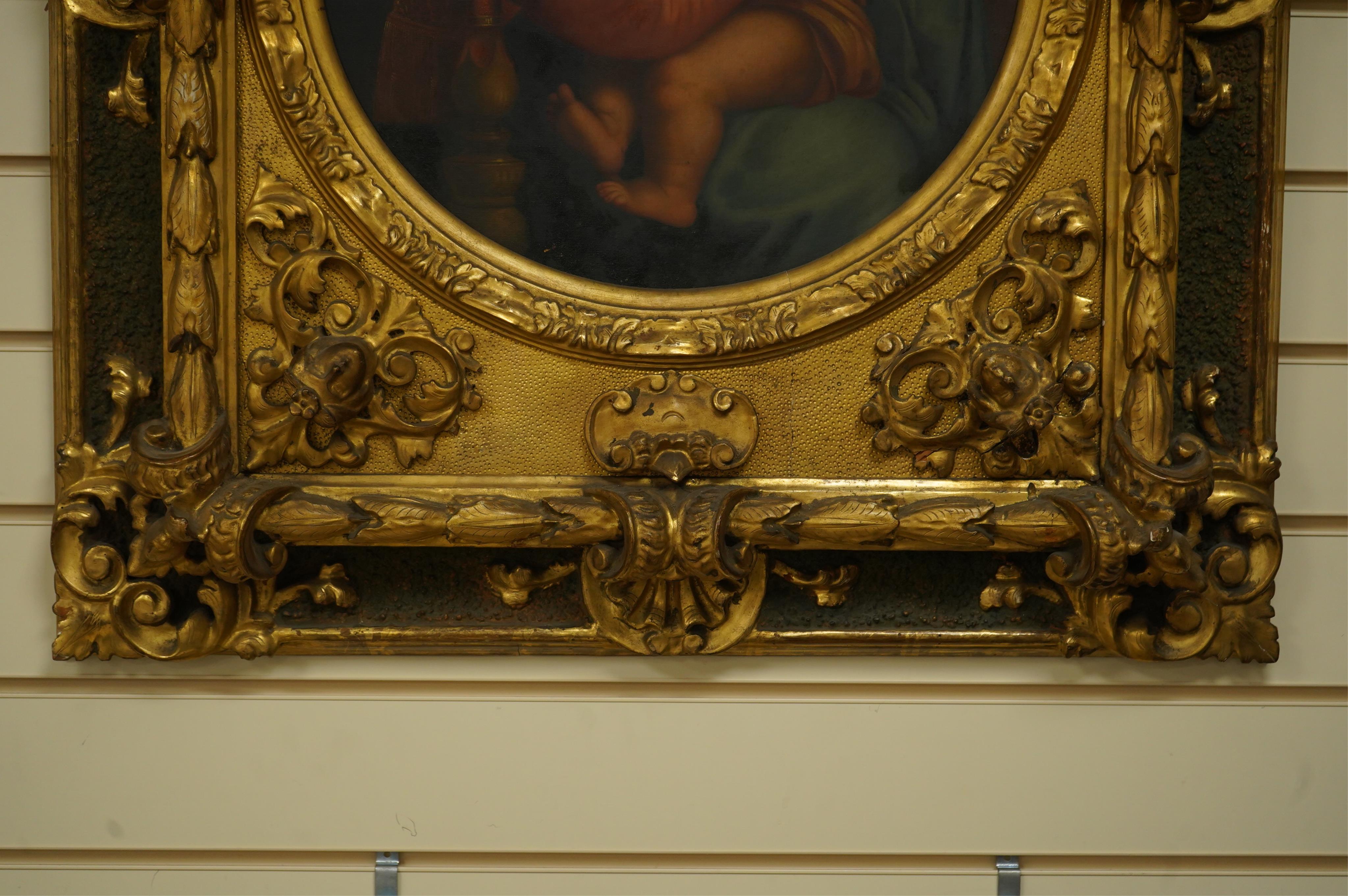 After Raphael (1483-1520), tondo oil on canvas, Madonna and chair, 38cm diameter, housed in ornate gilt frame
